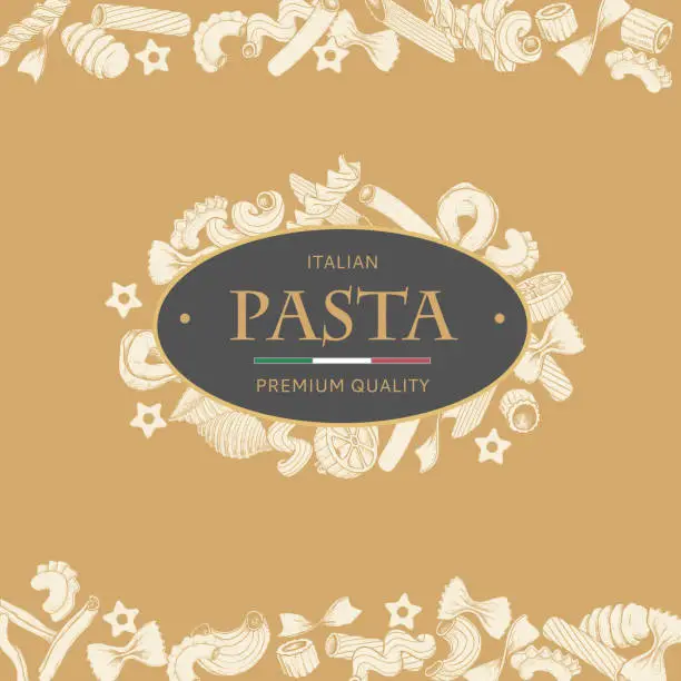 Vector illustration of Italian pasta template in sketch style. Hand drawn banner. Great for menu, banner, flyer, card, business promote. Vector illustration