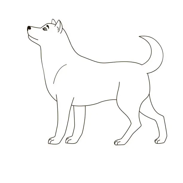 Vector illustration of happy big dog black and white vector illustration