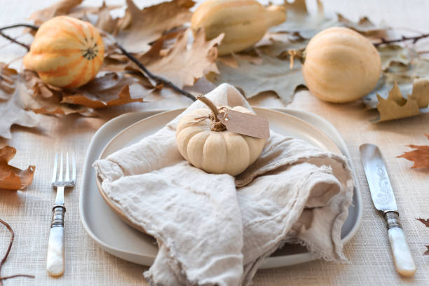 istock Plate set and decorated for Thanksgiving dinner 1717160841