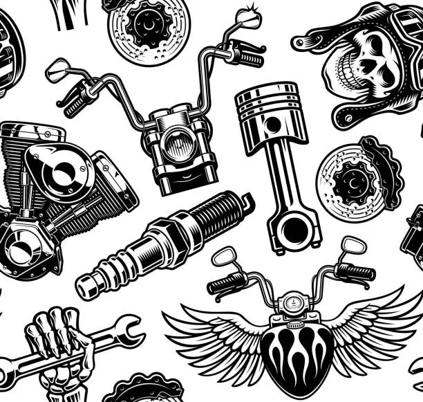 Vector illustration of seamless pattern for a biker theme