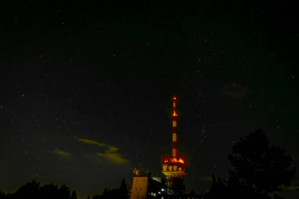 Night view for transmitter on Gaisberg hill over Salzburg city in summer evening Night view for transmitter on Gaisberg hill over Salzburg city in summer hot evening gaisberg stock pictures, royalty-free photos & images