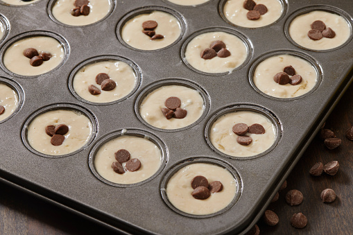 Preparing Mini Chocolate Chip Pancake Muffins