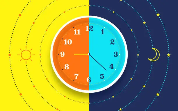 Vector illustration of Day and Night Clock Time Concept