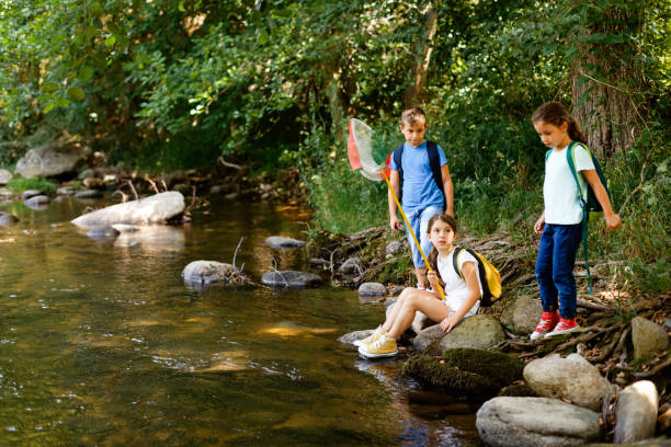 istock Children playing by the river , catching butterfly and learning in nature 1717197693