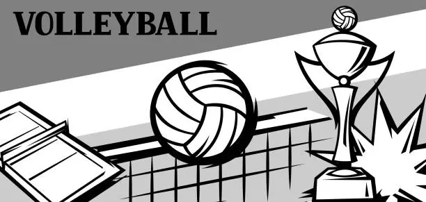 Vector illustration of Background with volleyball items. Sport club illustration.