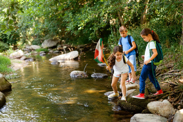 istock Children playing by the river , catching butterfly and learning in nature 1717198152