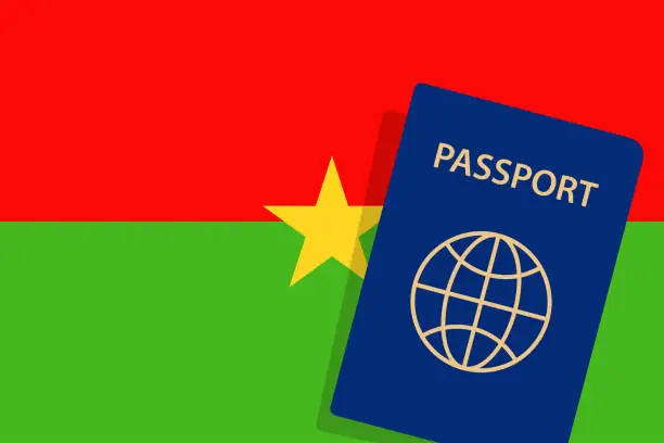 Vector illustration of Burkina Faso Passport. Burkina Faso Flag Background. Vector illustration