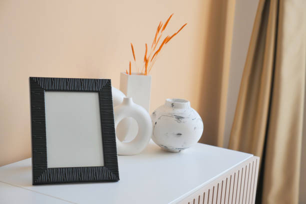 istock Black frame mockup in a living room 1717242086