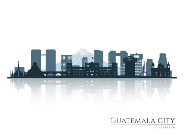 Vector illustration of Guatemala City skyline silhouette with reflection. Landscape Guatemala City. Vector illustration.