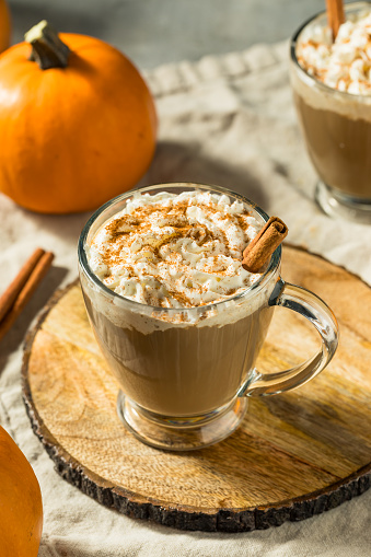 Warm Seasonal Pumpkin Spice Latte with Whipped Cream