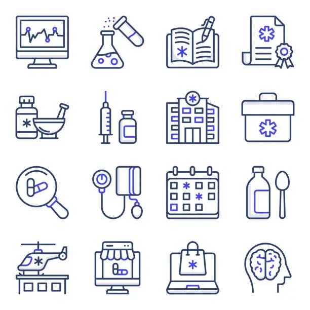 Vector illustration of Pack of Medical Accessories flat Icons