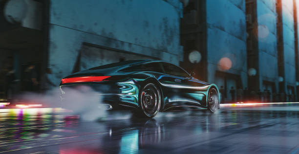 Speeding futuristic car Speeding futuristic car. Vehicle is generic, not based on any real (or concept) model/brand. 3D generated image. concept car stock pictures, royalty-free photos & images