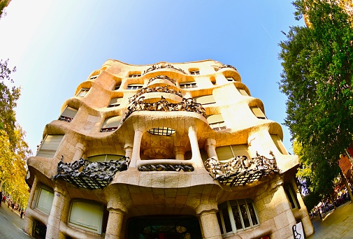 Barcelona, Spain; 10/04/2023- Known as La Pedrera is a Modernista building in Barcelona, Catalonis, Spain.It was designed as a private residence by architect Antoni Gaudi.
