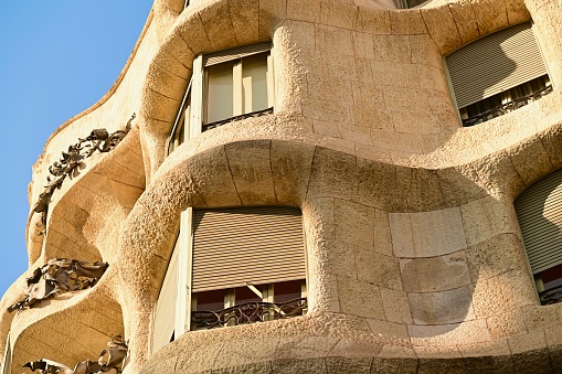 Barcelona, Spain; 10/04/2023- Known as La Pedrera is a Modernista building in Barcelona, Catalonis, Spain.It was designed as a private residence by architect Antoni Gaudi.