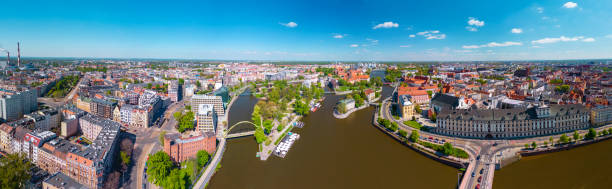 Aerial view of Wroclaw downtown with Odra river in Poland