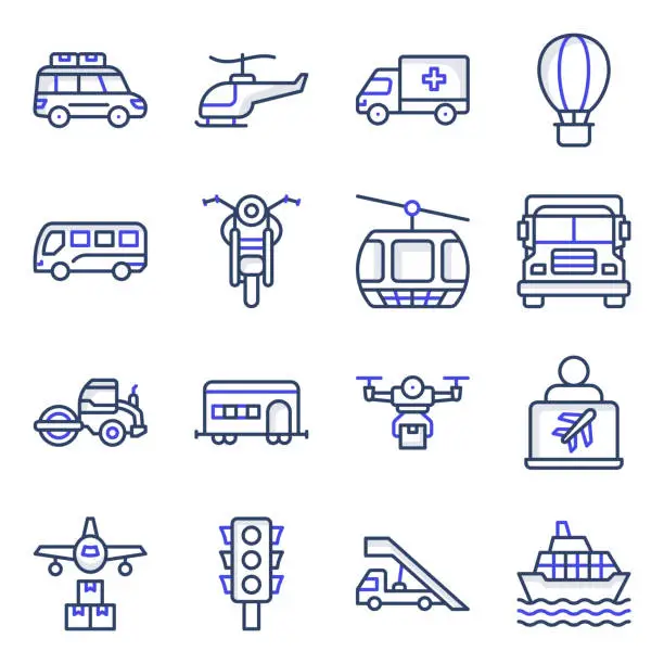 Vector illustration of Pack of Automobile flat Icons