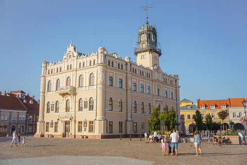 Jarosław, Subcarpathian, Poland -  10 September 2023:  Town Hall on the Old Town Square