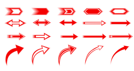 Set red   blurry arrow   icon. Vector illustration