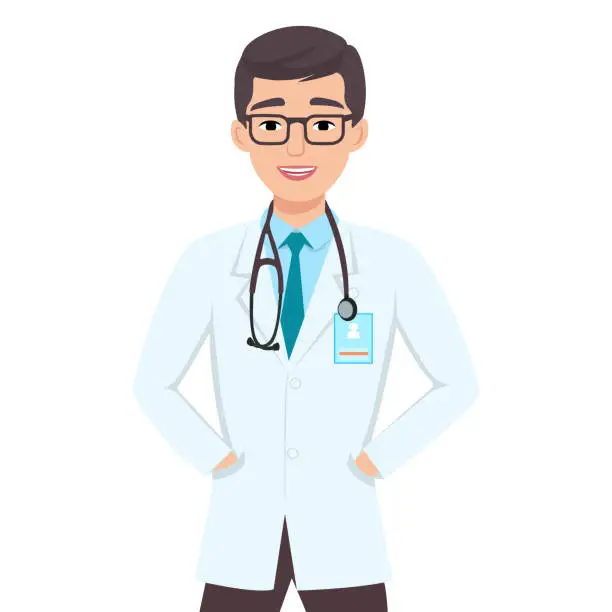 Vector illustration of Doctors with stethoscope. Group of medical students or nurses. Vector illustration