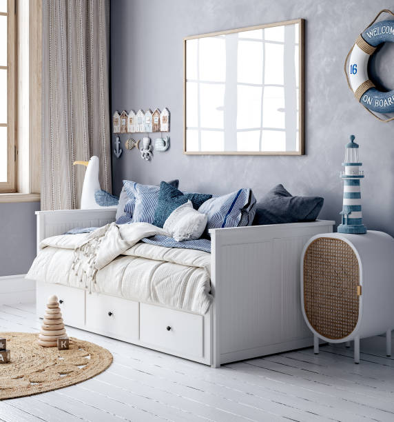 istock Mock up frame in cozy kids room interior background 1717439875