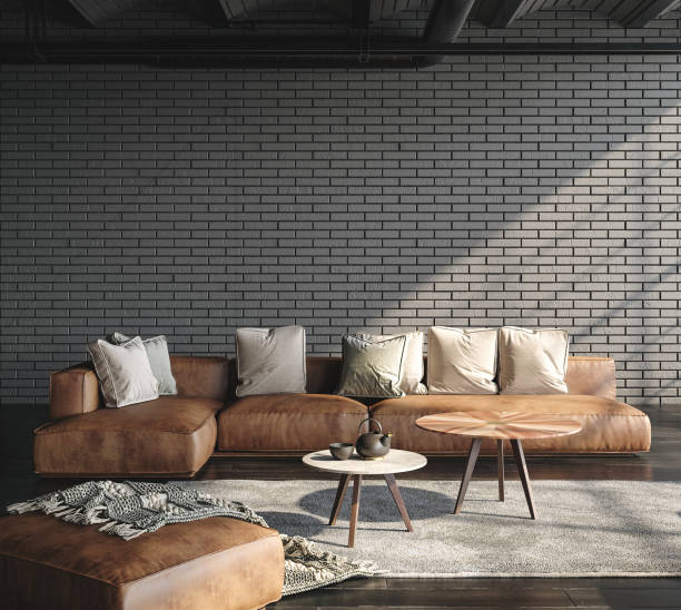istock Living room interior in loft, industrial style 1717440006