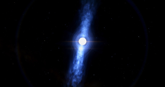 A Pulsar is a highly magnetic rotating neutron star that throws out massive rays of radiation into space.