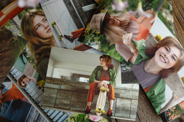 istock Printed photos background. Photo printing concept. 1717477306