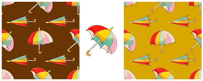 Set Seamless pattern with umbrellas. Bright autumn mood. Can be used for fabric, packaging, wrapping paper and etc