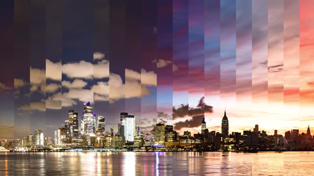 Colorful Sunrise Timelapse over New York City with Timeslices
