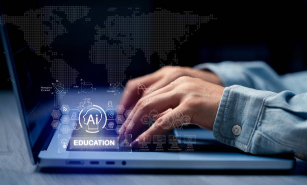 istock Education technology concept. EdTech. AI (Artificial Intelligence).Webinar Online Courses. lightbulb showing graduation hat, and education icons. Internet education course degree, Idea of learning online class. 1717676444