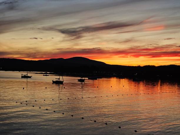 Magog Memphremagog Lake Summer evening orange red sky Sunset Quebec