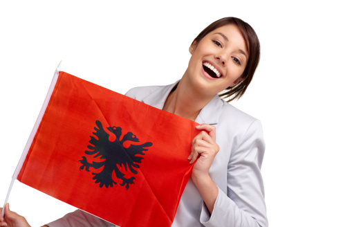 Albania flag waving isolated on white transparent background