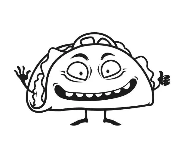 Vector illustration of Taco or Pita Sandwich - cartoon character mascot