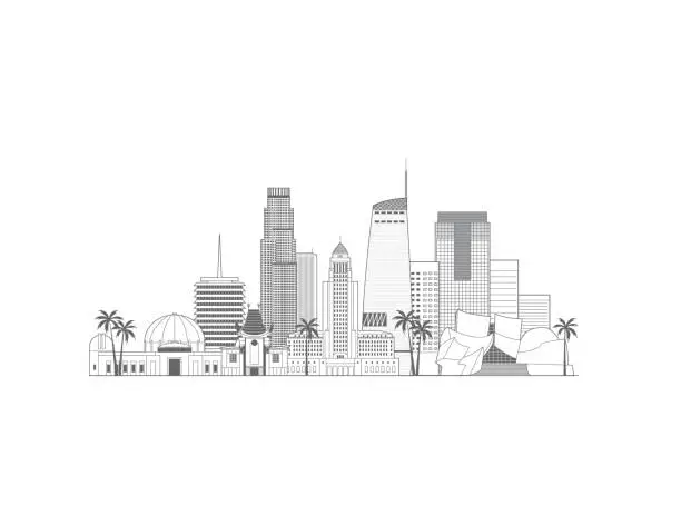 Vector illustration of Los Angeles black and white cityscape vector illustration