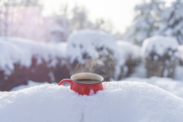 Coffee in a cup on the background of a winter theme