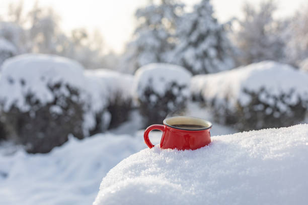 Coffee in a cup on the background of a winter theme