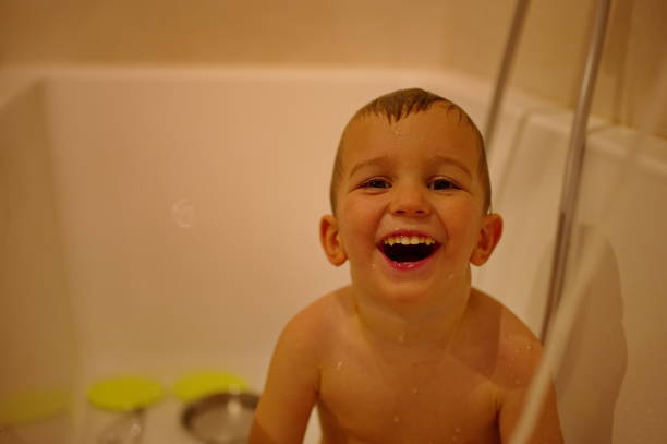 Little baby girl taking bath. Baby in the bath