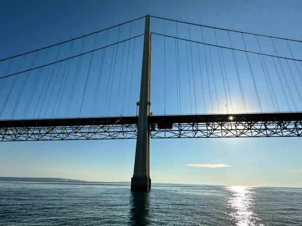 Mackinac Bridge suspension bridge in Michigan on a sunny fall day