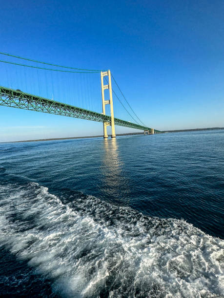 Mackinac Bridge suspension bridge in Michigan on a sunny fall day