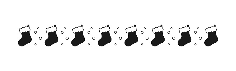 Christmas themed decorative border and text divider, Christmas Stocking Pattern Silhouette. Vector Illustration.