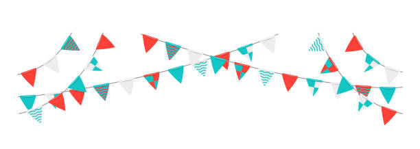 Bunting garland (pennant flags) decoration illustration Bunting garland (pennant flags) decoration illustration birthday card carnival invitation greeting card stock illustrations