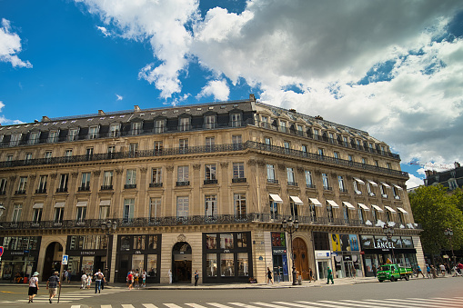 France, Paris 20.08.2023, The hotel is located in an elegant 1870s Haussmann-era building near the landmark Opéra Garnier
