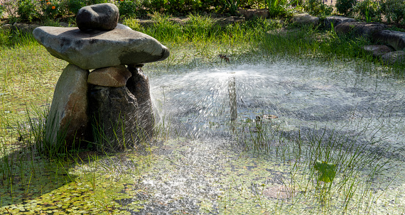 Fountain in a small pond at the Cosmos Festival (October 4, 2023, Hadong-gun, Gyeongsangnam-do, Korea)