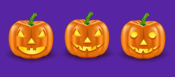 Vector illustration of Halloween 3d pumpkins character set vector illustration