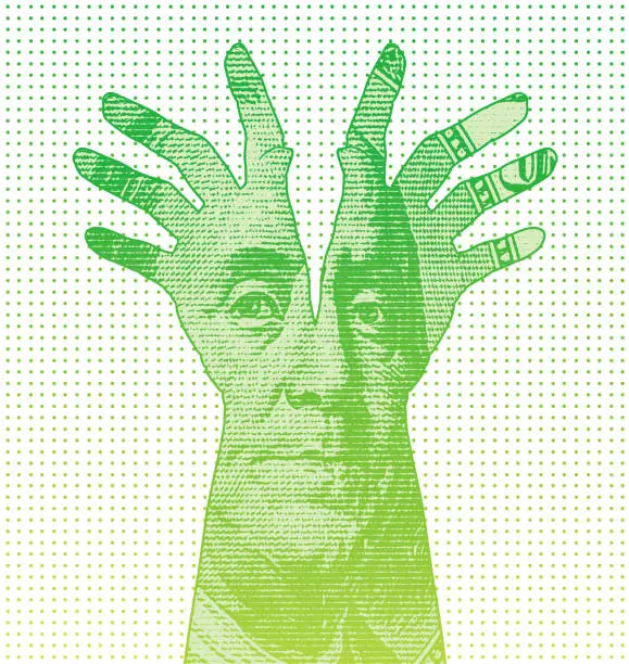 Vector illustration of Ben Franklin and hands reaching