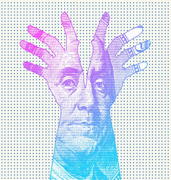 Vector illustration of Ben Franklin and hands reaching