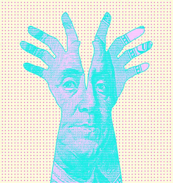 Vector illustration of Ben Franklin and hands reaching