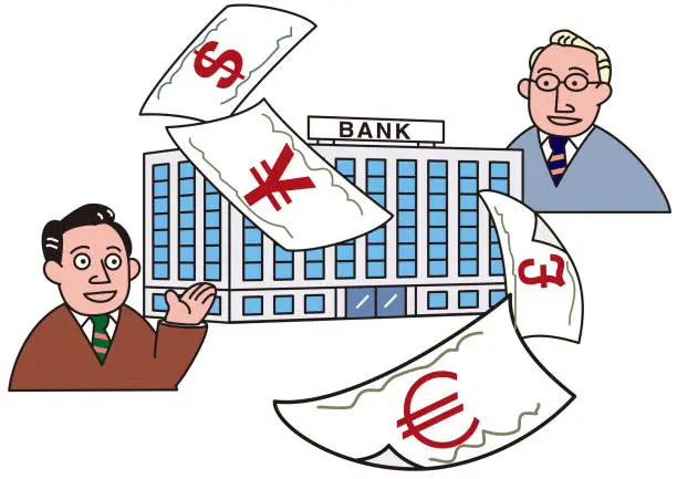 Vector illustration of Financial economy that handles money from various countries through banking transactions