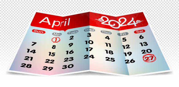 Vector April 2024 calendar on folded paper isolated Vector April 2024 calendar on folded paper isolated on white. april fools day calendar stock illustrations