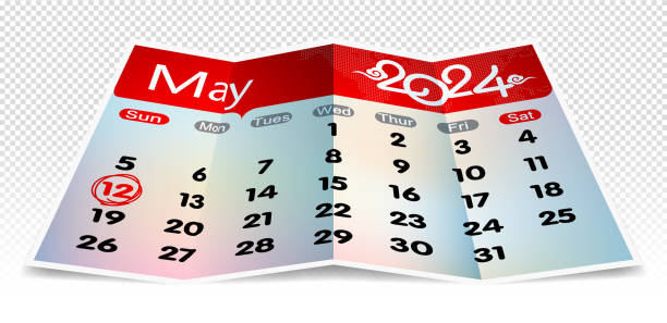 Vector May 2024 calendar on folded paper isolated Vector May 2024 calendar on folded paper isolated on white. april fools day calendar stock illustrations